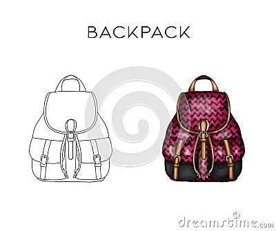 Fashion Technical Flat sketch of a handbag Stock Photo