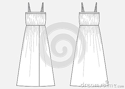 Fashion technical sketch of dress Vector Illustration