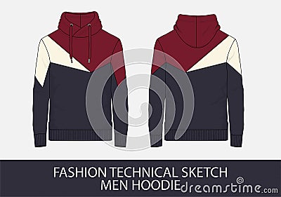 Fashion technical sketch men hoodie Vector Illustration