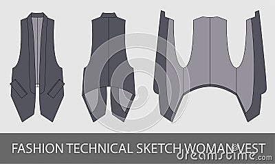 Fashion technical sketch women vest Vector Illustration