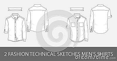 Fashion technical sketches men`s shirts with long sleeves Vector Illustration