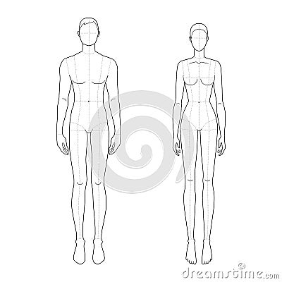 Fashion template of standing men and women. Vector Illustration