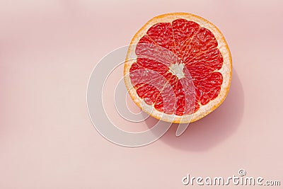 Fashion. Tropical Fresh Summer Set. Fashion Design. Fruit Citrus. Red Grapefruit. Bright Color. Creative Art. Minimal. Fashion Top Stock Photo