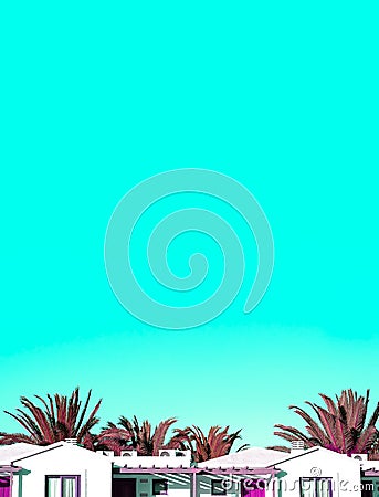 Fashion tropical location. Palm and hotels. Minimalist. Canary Island. Travel wallpaper Stock Photo