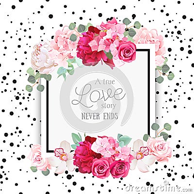 Fashion vector design square card with black confetti background Vector Illustration