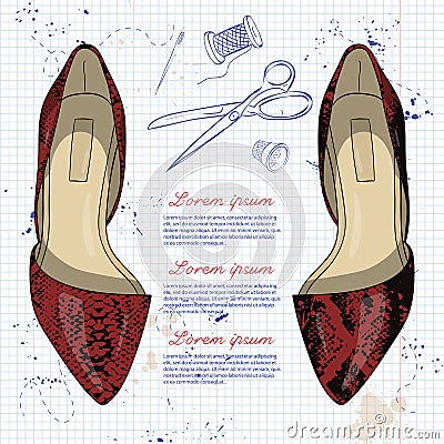 Fashion vector sketch womens shoes. Vector Illustration