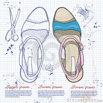 Fashion vector sketch womens shoes. Vector Illustration