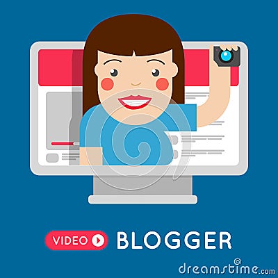 Fashion Video blogger girl broadcasting Vector Illustration