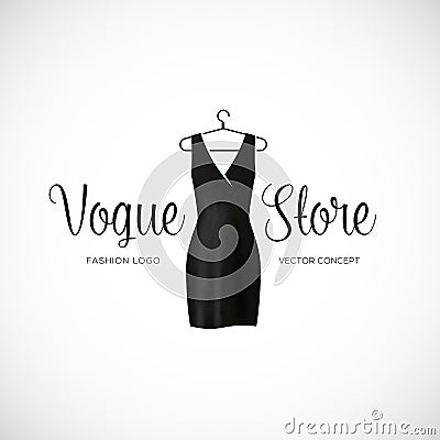 Fashion Vogue Store Logo Template With Black Dress Cartoon Vector ...