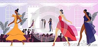 Fashion Week Event with Beautiful Women Models Vector Illustration