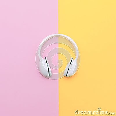 Fashion white headphones on vanilla background Stock Photo