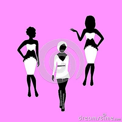 Fashion woman in dress model silhouettes Vector Illustration
