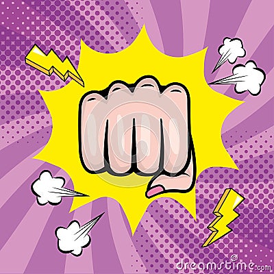 Fashion woman fist hand with thunders Vector Illustration