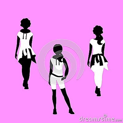 Fashion woman free style model silhouettes Vector Illustration