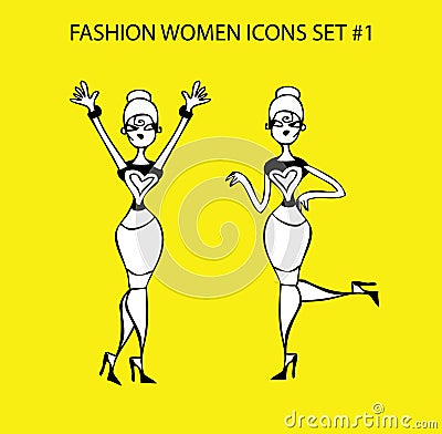 Fashion woman icon doodles tattoo girls part 1 fashionable lady Stock Photo