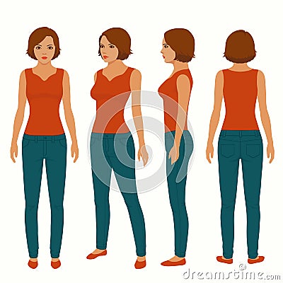 fashion woman isolated, front, back and side view Vector Illustration