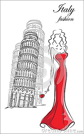 Fashion woman in Italy,vector Vector Illustration