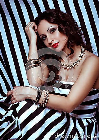 Fashion woman with jewelry bijouterie. Stock Photo