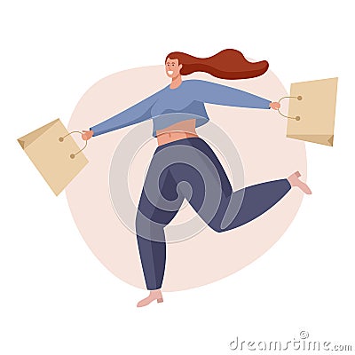 Fashion woman making shoping with paper bags Vector Illustration