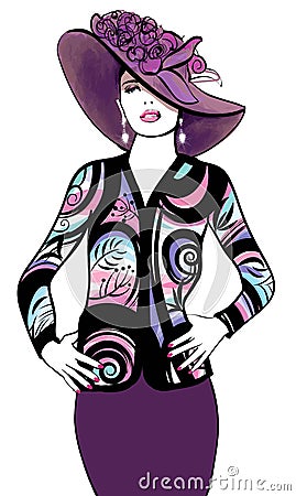 Fashion woman model with a hat Vector Illustration