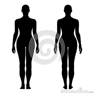 Fashion woman's solid template figure silhouette (front & back v Vector Illustration