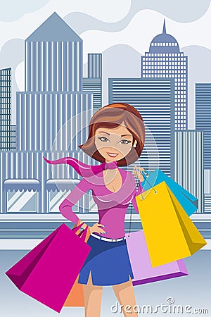 Fashion Woman Shopping Bag Bags Downtown Vector Illustration