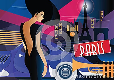 Fashion woman in style pop art in Paris. Vector Illustration