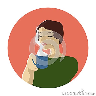 Fashion woman witn cup of coffee or tea. Pop art illustration Vector Illustration