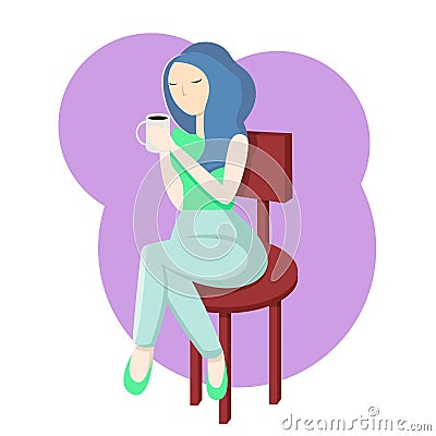 Fashion woman witn cup of coffee or tea. Vector illustration Vector Illustration