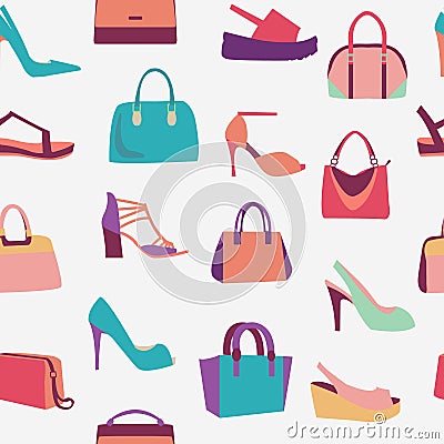 Fashion Women bags handbags and High Heels shoes pattern Vector Illustration