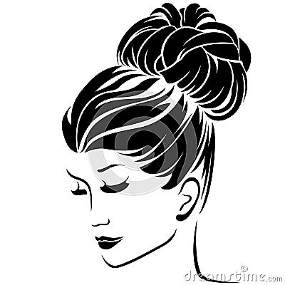 Fashion women with bun hairstyle hair Vector Illustration