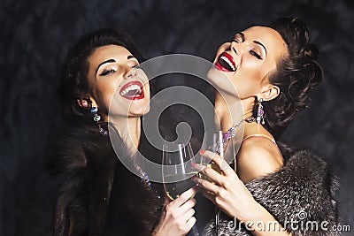 Fashion women celebrating the event. Congrats! Stock Photo