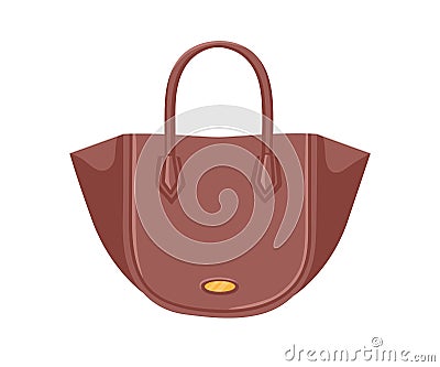 Fashion women leather handbag with handles, open-top compartment and wide side wings. Modern semi-circle shopper bag Vector Illustration