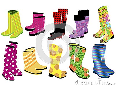 Fashion women's rubber boots Vector Illustration