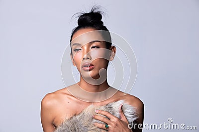 Fashion Young Asian Transgender Woman Thin black Stock Photo