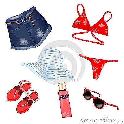 Fashionable beach outfit. Vector Illustration