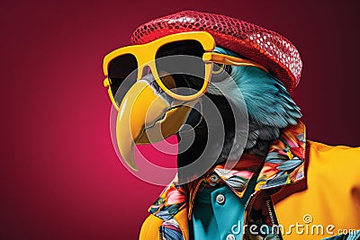 Fashionable bright parrot with glasses Stock Photo