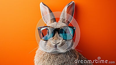 Fashionable Bunny Portrait in Vibrant Summershade Sunglasses Stock Photo