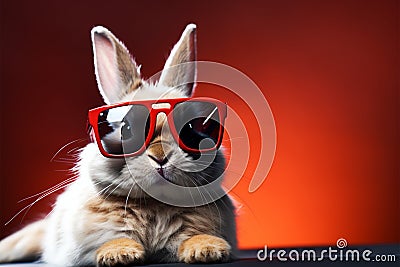 Fashionable bunny wears chic glasses, framed against a serene backdrop Stock Photo