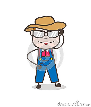 Fashionable Cartoon Farmer with Stylish Goggle Vector Stock Photo