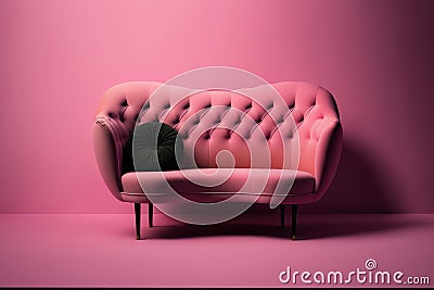 Fashionable comfortable stylish sofa made of pink fabric. Illustration AI Generative Stock Photo