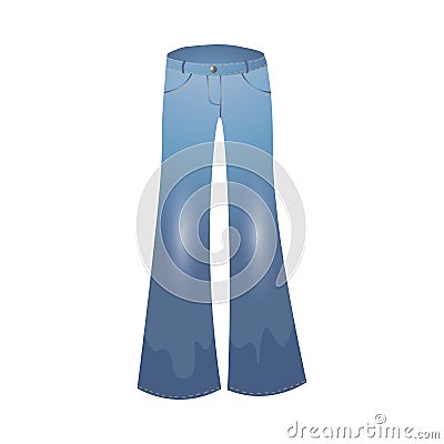 Trendy blue flared denim pants front view. Vector illustration in flat cartoon style. Vector Illustration