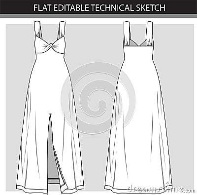 Fashionable evening dress template. Elegant evening dress front, back, white color. Vector Illustration