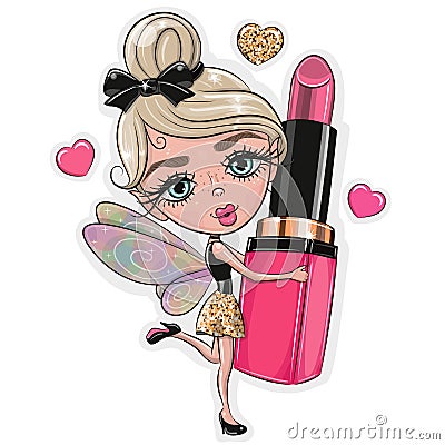 Fashionable fairy girl with lipstick isolated on a white background Vector Illustration