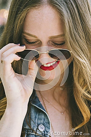 Fashionable Female Blogger in a Happy State Stock Photo