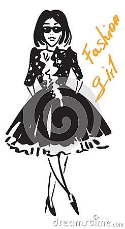 Fashionable girl in black Vector Illustration