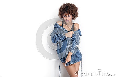 Fashionable girl in jeans. Stock Photo