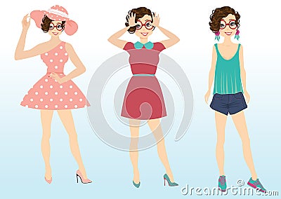 Fashionable Girls Vector Illustration