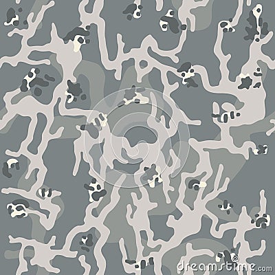 Fashionable greay camouflage pattern. Millatry print. Camo texture, seamless vector wallpaper. Vector Illustration