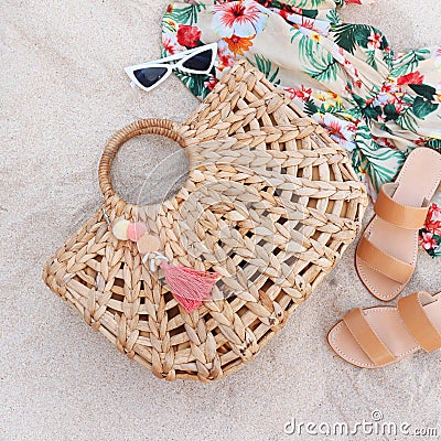 Fashionable handmade natural organic bag. Trendy eco bag Stock Photo